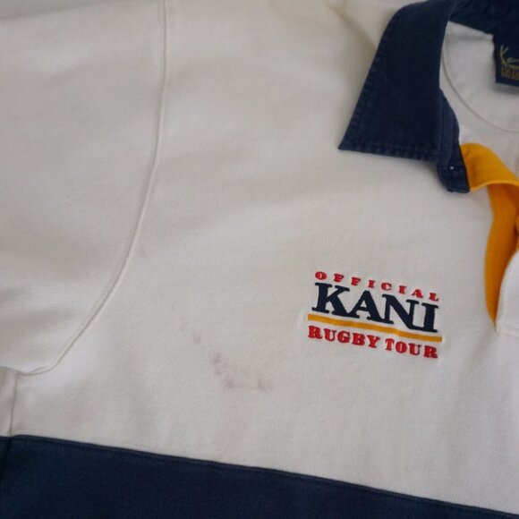 Vtg'90S Karl Kani-Jeans Rugby Tour White Yellow Navy 100% Cotton Polo Shirt 3XLT - Picture 9 of 16